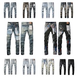 Mens Purple Jeans Designer Black Brand Boy High Street Star Patch Mens Womens Star Embroidery Panel Trousers Stretch Slim Fit Pants