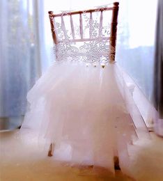 2021 In Stocks Different Colors Wedding Chair Covers Elegant Lace Tulle Tutu Chairs Sashes Decorations Skirts ZJ0151300962