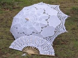 Selling Wedding Lace Bridal Parasols and Fans Sets European Court Umbrella New Pography props Beautiful Bridal Accessories8385780