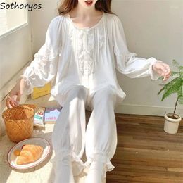 Women's Sleepwear Pajama Sets Women Casual Ruffles Loose Fit Comfortable Homewear Sweet Girls Lace Bow Fashion Soft Japan Style Kawaii