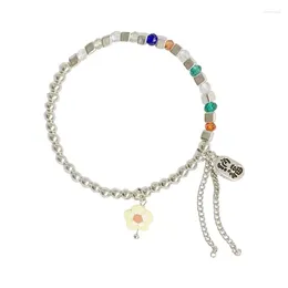 Charm Bracelets Fashion Crystal Beaded Elastic Cord Flower Bangle