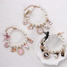 Dog Collars Wedding Jewellery Stuff Fashion Pearl Chain Puppy Accessories Rhinestone Cat Necklace Pet Bow Collar