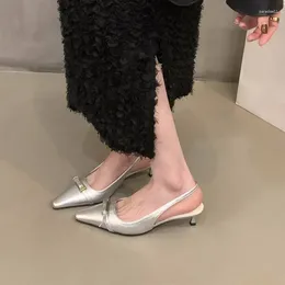 Dress Shoes Ladies On Sale 2024 Slingbacks Women's Pumps Sexy Pointed High Heels Silver Leather Party Elegant