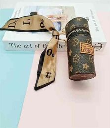 Mini PU leather lipstick Organiser case key chain rings silky scarf decor designers classic lippie lipsticks holders makeup bag cy2533413