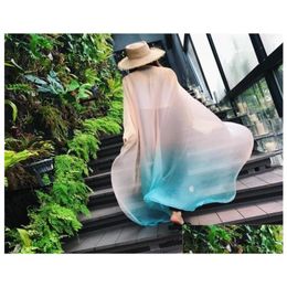 Scarves New Summer Gradient Silk Scarf For Women Soft Wraps And Shawls Oversides Bandana Beach Hijab Female Foard1554920 Drop Delivery Dhzsm