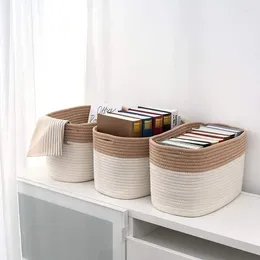 Cosmetic Bags Splicing Colour Rectangular Cotton Rope Braided Desktop Clutter Key Cosmetics Storage Basket