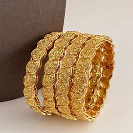 24K Dubai Color Bangles For Women Gold Plated Indian African Hard Bracelets Charm Wedding Ethiopian Arabic Hand Jewelry Luxury 240122