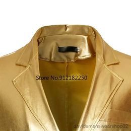 Men's Suits Blazers Mens Shiny Gold 2 Pieces Suits (Blazer+Pants) Terno Masculino Fashion Party DJ Club Dress Tuxedo Suit Men Stage Singer Clothes