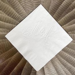Party Supplies Embossed Initials Wedding Napkins Custom 3-Ply Cocktail Napkin Personalised 3 Ply