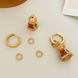 Simple Chinese Retro Multiple Ways to Wear Enamel Enamel Earrings Ear Clip Light Luxury High-End Fashion Temperament Mid-Ancient Earrings