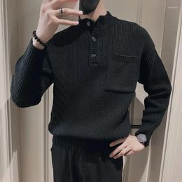 Men's Sweaters Clothing Pullovers Coat Jacket Motorcycle Knit Sweater Male With Pockets Collared T Shirt Korean Style Classic Street X A
