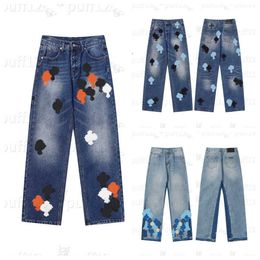 2024 Designer Men's jeans ch Vintage High Street Hip Hop jeans Cross embroidery Loose casual straight leg jeans for men and women alike