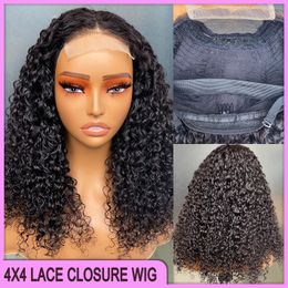 Grade 12A 10A Peruvian Indian Brazilian Kinky Curly 4x4 Transparent Lace Closure Wig 16 Inch 100% Raw Virgin Remy Human Hair