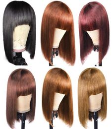 Ombre Colored Straight Short Wig Peruvian Short Bob Wigs with Bangs Indian Human Hair None Lace Wigs Brazilian Human Hair Wigs56744552955