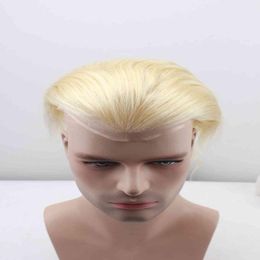 Wig short hair real hair block men039s hair patch toupee men blonde 6132795556