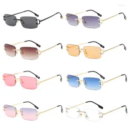 Sunglasses KLASSNUM Rectangle Rimless Gradient Women Men Small Shades Fashion Frameless Sun Glasses For Male Retro Eyewear
