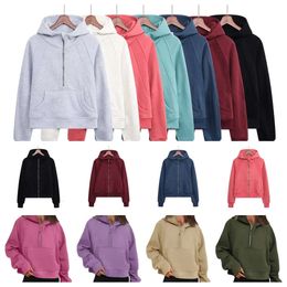 lululemenI Scuba Hoodie Crop Hoodies for Women Designers Hoodie Womens Oversized Half Full Zip Cropped Sweatshirts Fleece Sportswear with Pocket Thumb Hole Autumn