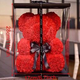 Decorative Flowers & Wreaths 25cm Teddy Bear Rose Artificial For Women Valentines Wedding Birthday Gift Packaging Box Home Decor D242L