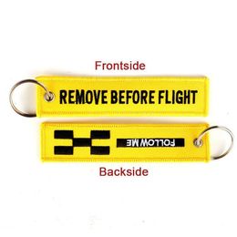 5 Pcs/lot Remove Before Flight Follow Me Yellow Keychain Jewellery Embroidery Safety Llavero Fashion Sleutelhanger9493193