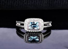 New luxury diamond topaz sea blue zircon ring engagement wedding opening ring3728809