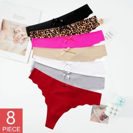 Women's Panties 8PCS/SET Women Seamless Briefs Thin Ice Silk Low-Waist Girl Elastic Thong G-string Sexy Thongs Intimates Lingere