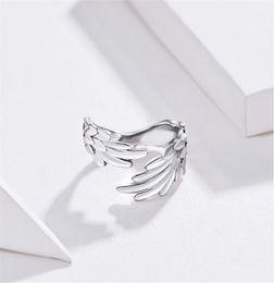 Sterling silver S925 open ring with platinumplated feather wings adjustable polished craftsmanship comfortable to wear fashio2011370