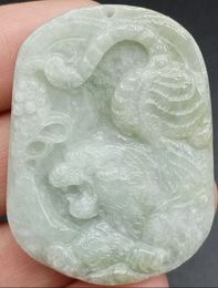 Certified 100% Natural Type A Jade Jadeite Carved Tiger Mountain Pendant