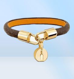 Fashion Classic Flat Brown brand designer Leather Bracelet for women and men Metal Lock Head Charm Bracelets earrings bracelets su8012187