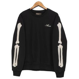 2024 New Hot Casual Flocking Bone Pattern Tshirt Top Mens Sweatshirt Hoodie Japanese Korean Streetwear O-neck Men Sweatshirt Size S-2XL