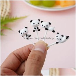 Forks 1-5Pcs Set Mini Cartoon Panda Fruit Fork Kids Snack Dessert Pick Cake Bento Lunches Party Decoration Plastic Animal Drop Deliv Dhlat