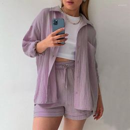 Women's Tracksuits 2024 Fashion Drawstring High Waist Shorts Long Sleeve Shirts And Two-piece Sets Women Blouse Casual Clothes 28652