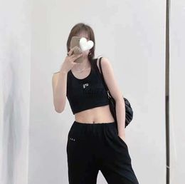 Embroidery Tank Top Summer Short Slim Navel exposed outfit Elastic Sports Knitted Tanks Sex appeal