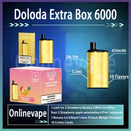 Original DOLODA EXTRA BOX 6000 Puff Disposable Vape Pen 2% 5% Level E Cigarettes 10 Flavours 650mAh Rechargeable Battery 12ml Prefilled Pod Puffs 6k