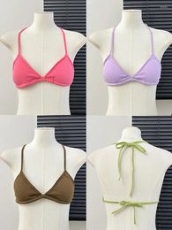 Women's Tanks Vocation Y2k Tank Top For Women Halter Low-cut Backless Exposed Shoulders Camisole Female Sexy Outwear Bustier Summer Dropship