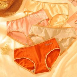 Women's Panties Breathable Comfortable For Girls Mid Waist Solid Colour Traceless Plus Size Briefs Cotton Women Korean Underwear