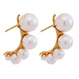 Earrings Elegant Imitation Pearls Stainless Steel Fashion Huggie Earrings for Women Luxury Exquisite Vintage Jewellery Gala Gift 230831