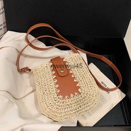 Shoulder Bags Boemia Woven Messenger Summer Women Crossbody andmade Paper Rope Simple Straw+Leater Casual Mobile Pone BagH24219