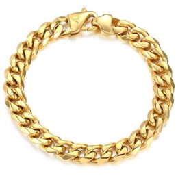 Davieslee 11mm Male Bracelet Cuban Curb Link Chain 316L Stainless Steel Bracelet for Men Boys Gold Silver Colour 8 9 inch DHB514285O
