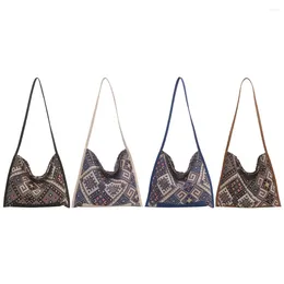 Evening Bags Women Reusable Shopping Bag Ethnic Style Canvas Beach Handbags Woven Portable Soft Casual Printed Bohemian Handmade For Travel