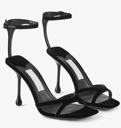 24S Italy Brand Woman Ixia High Heel Sandals Shoes Drop Heeled Square Toe Patent Leather Lady Gladiator Heels Sandalias Women Elegant Walking Shoe EU35-43 With Box