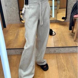 Women's Pants Vintage Solid Color Striped Drawstring Sweatpants Autumn High Waist Casual Wide Leg Y2k Street Beat Loose Trousers Chic