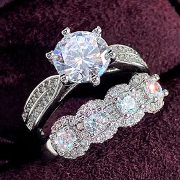 2024 Wedding Rings Handmade Luxury Jewellery 925 Sterling Silver Round Cut Top Sell 5A Cubic Zircon CZ Diamond Gemstones Party Women Engagment Bridal Ring Set Gift