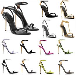 24S Lady Sandal Padlock Naked Sandale Luxusmarken Goldabsatz -Absatz Glänzendes Nappaleder Spitze Hochzeit Partykleid Pump Knöchelriemen mit Box