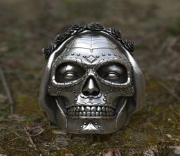 Goth Santa Muerte Ring Rose Crown Sugar Skull Stainless Steel Rings Womens Punk Biker Jewelry Unique Gift8181574