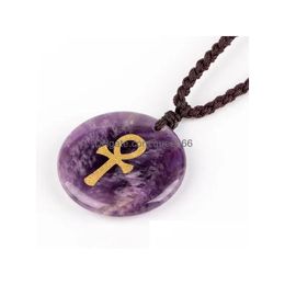 Pendant Necklaces Natural Stone Engrave Anka Symbol Pendant Reiki Healing Crystal Relius Jewellery Mens And Womens Charm Fashion Drop De Dhyfb