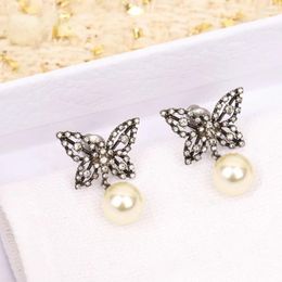 Dangle Earrings 2024 Europe America Designer Butterfly Pearl Crystal Ring Earring Luxury Set Women Jewellery Trend