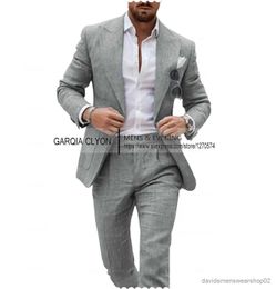 Men's Suits Blazers 2023 New Linen Mens Suit Peak Lapel Men Suits Formal Best Man 2-Piece (Blazer+Pants) Banquet Set Groom Style Slim Fit Business