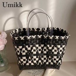 Shoulder Bags Women Top andle Bag andmade Summer Female Totes Big Capacity Weave Bucket PVC Weaving it Color Fasion for Girls olidayH24219