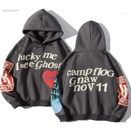 Men039s Hoodies Sweatshirts Unisex Dark Grey Hooded Sweatshirt Graffiti Letter Lucky Me i See Print Ghosts Trendy Hip Hop Pul6446377