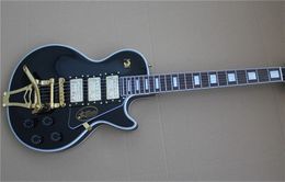 Custom Shop Black Electric Guitar 3 Pickups Big Tremolo Mahogany Body Neck Top Quality Goldedn Hardware